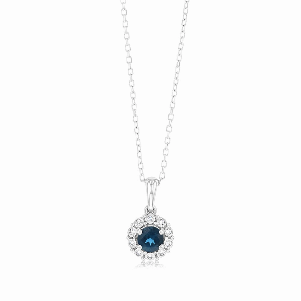 0.30 Carat London Blue Topaz and Diamond Pendant with 45cm Chain in 9ct White Gold