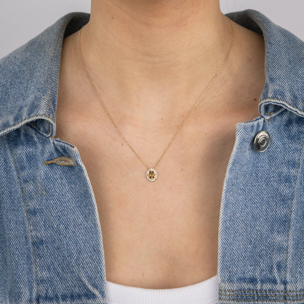 0.44 Carat Created Citrine Oval and Diamond Pendant in 9ct Yellow Gold