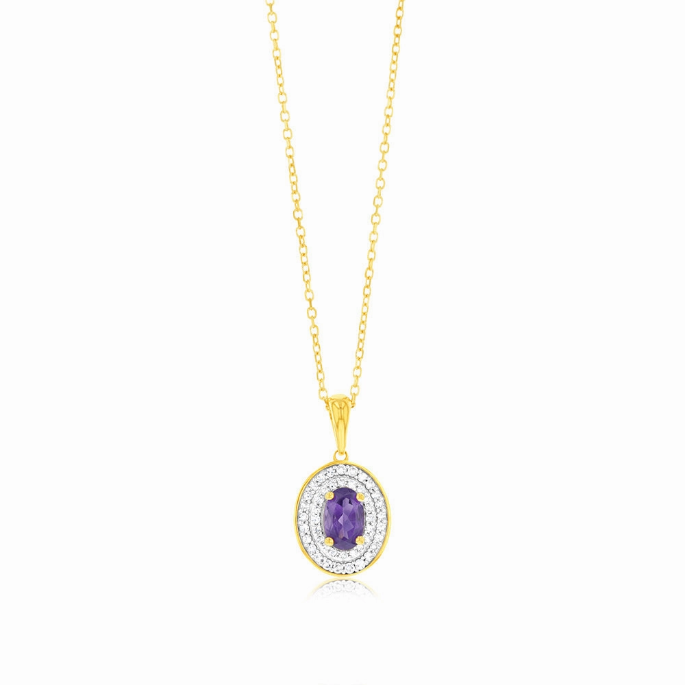 0.46 Carat Amethyst and Diamond Pendant with 45cm Chain in 9ct Yellow Gold