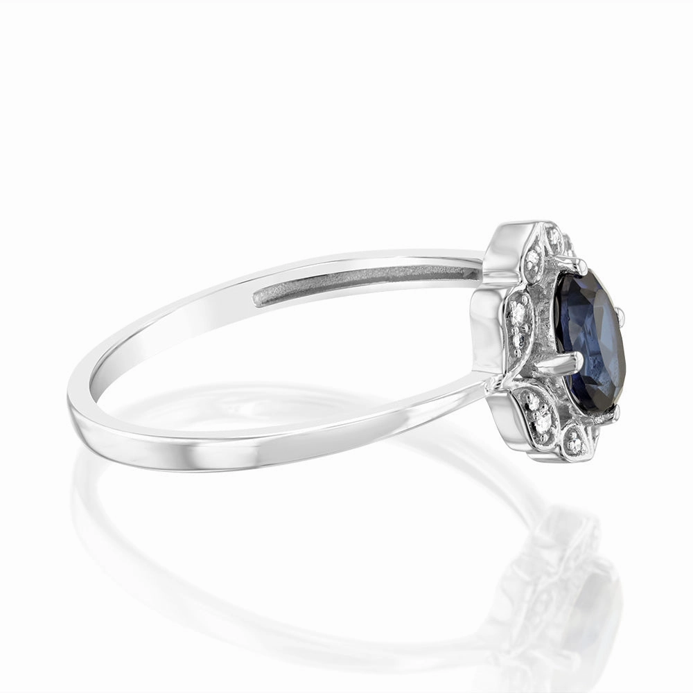 0.50 Carat Created Blue Sapphire Oval and Diamond Ring in 9ct White Gold