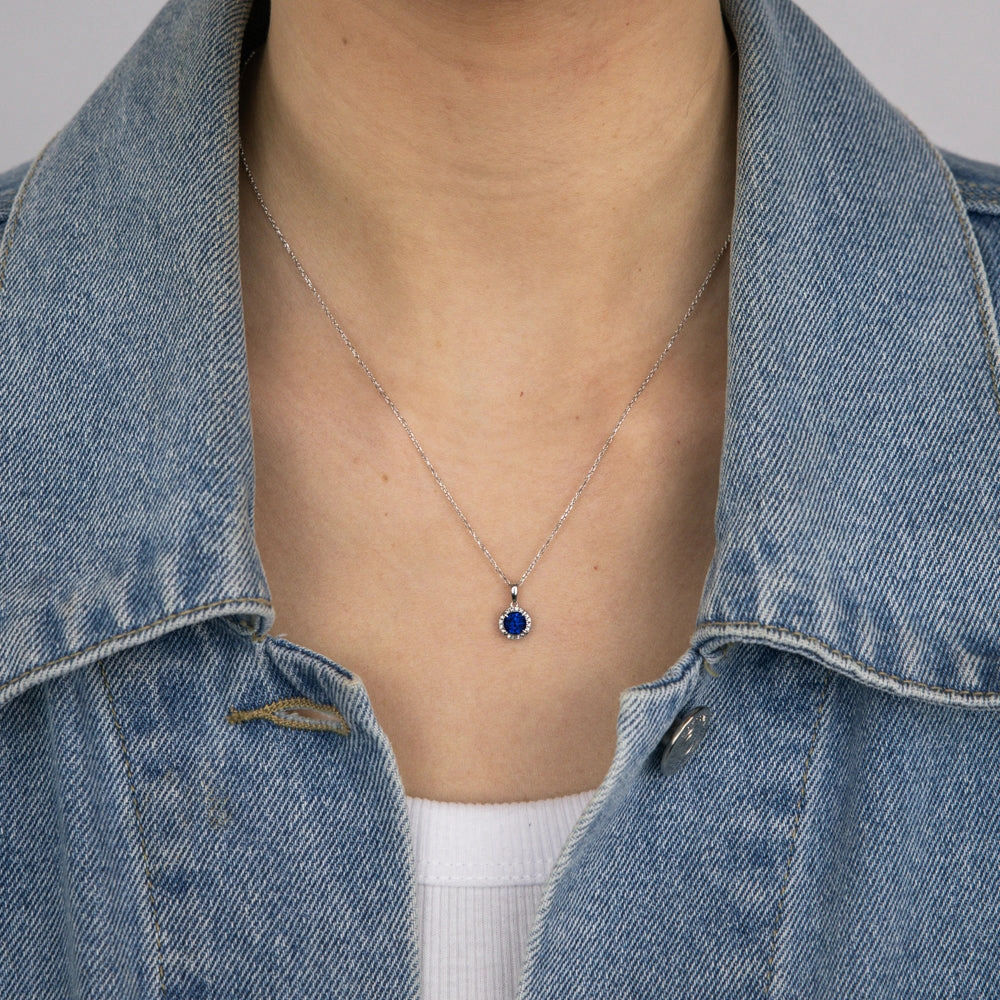 0.67 Carat Created Sapphire and Diamond Pendant with 45cm Chain in 9ct White Gold