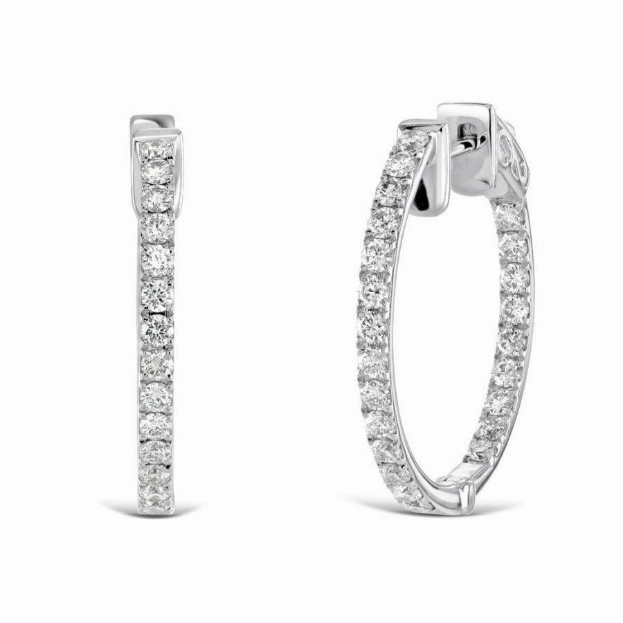 0.72ct Round Brilliant Cut Diamond 18ct White Gold Hinged Hoop Earrings