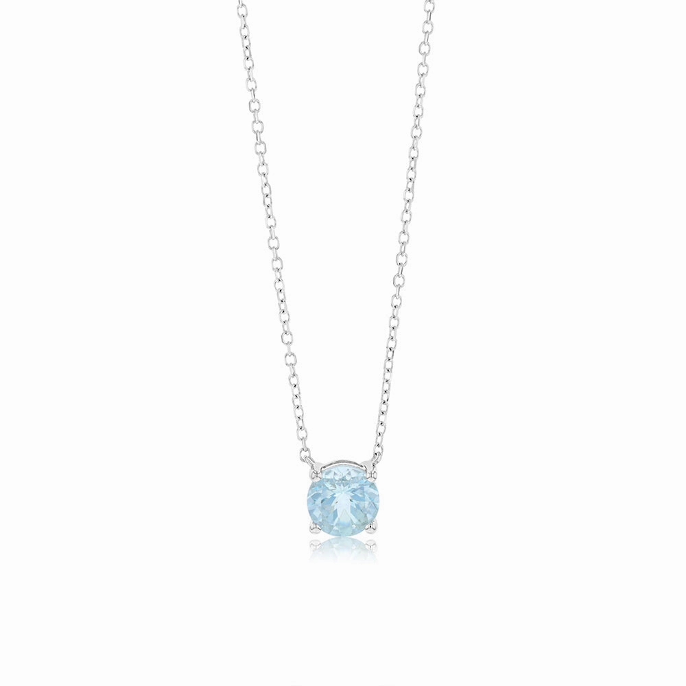 0.7 Carat Aquamarine Pendant with 45cm Chain in 9ct White Gold