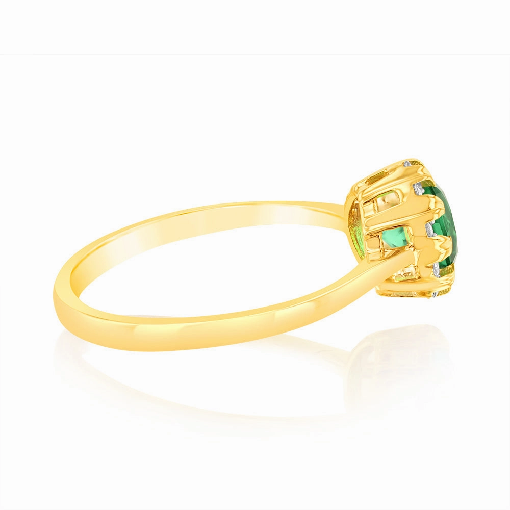 0.87 Carat Created Emerald and Diamond Ring in 9ct Yellow Gold
