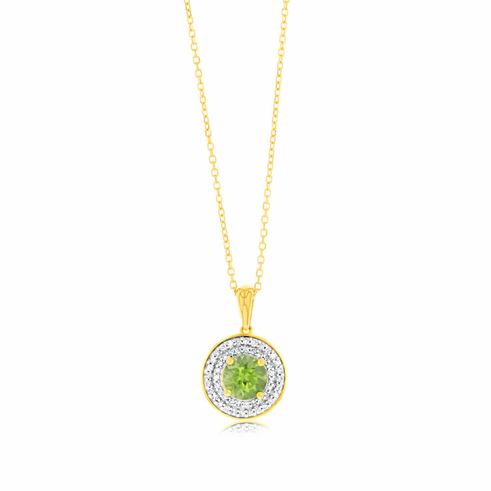 0.87 Carat Peridot and Diamond Pendant with 45cm Chain in 9ct Yellow Gold