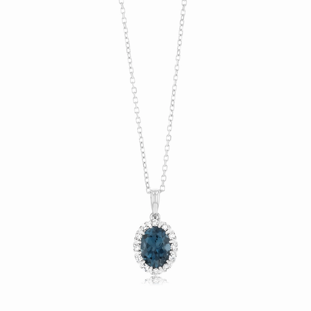 0.90 Carat London Blue Topaz and Diamond Pendant with 45cm Chain in 9ct White Gold