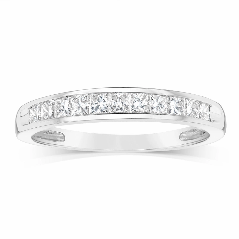 10ct White Gold 0.45 Carat Diamond Eternity Ring with Princess Cut Diamonds