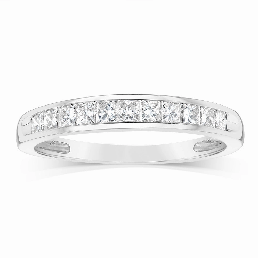 10ct White Gold 0.45 Carat Diamond Eternity Ring with Princess Cut Diamonds