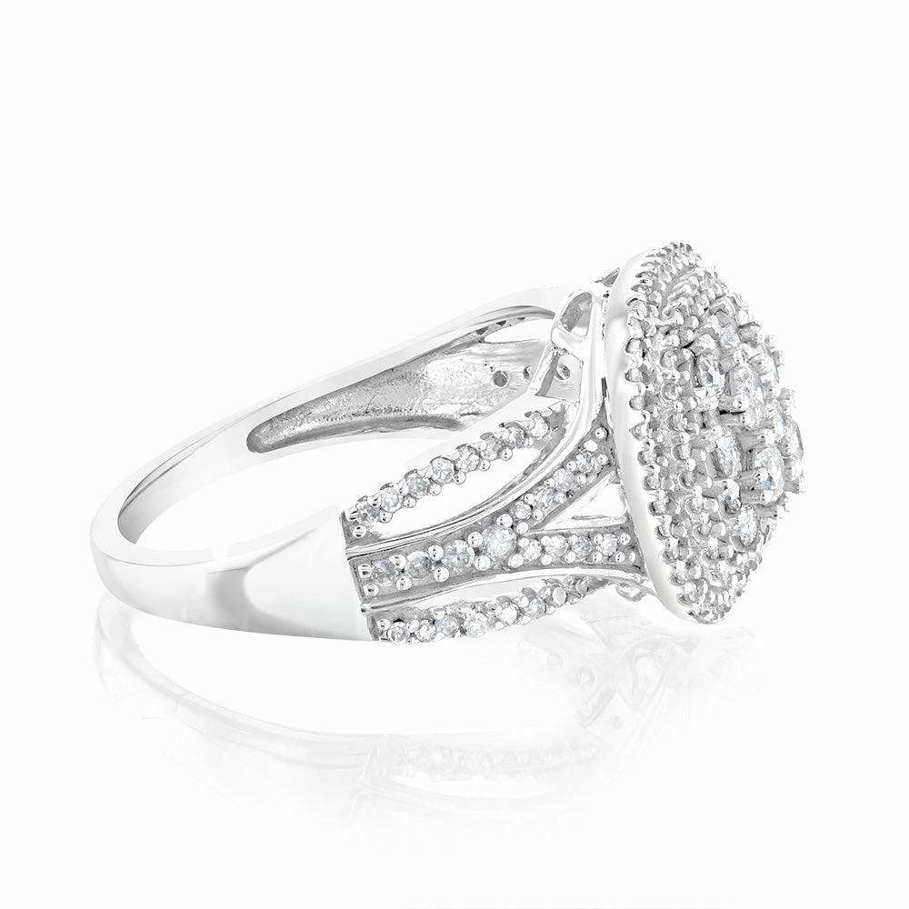 10ct White Gold 0.95 Carat Diamond Cluster Ring