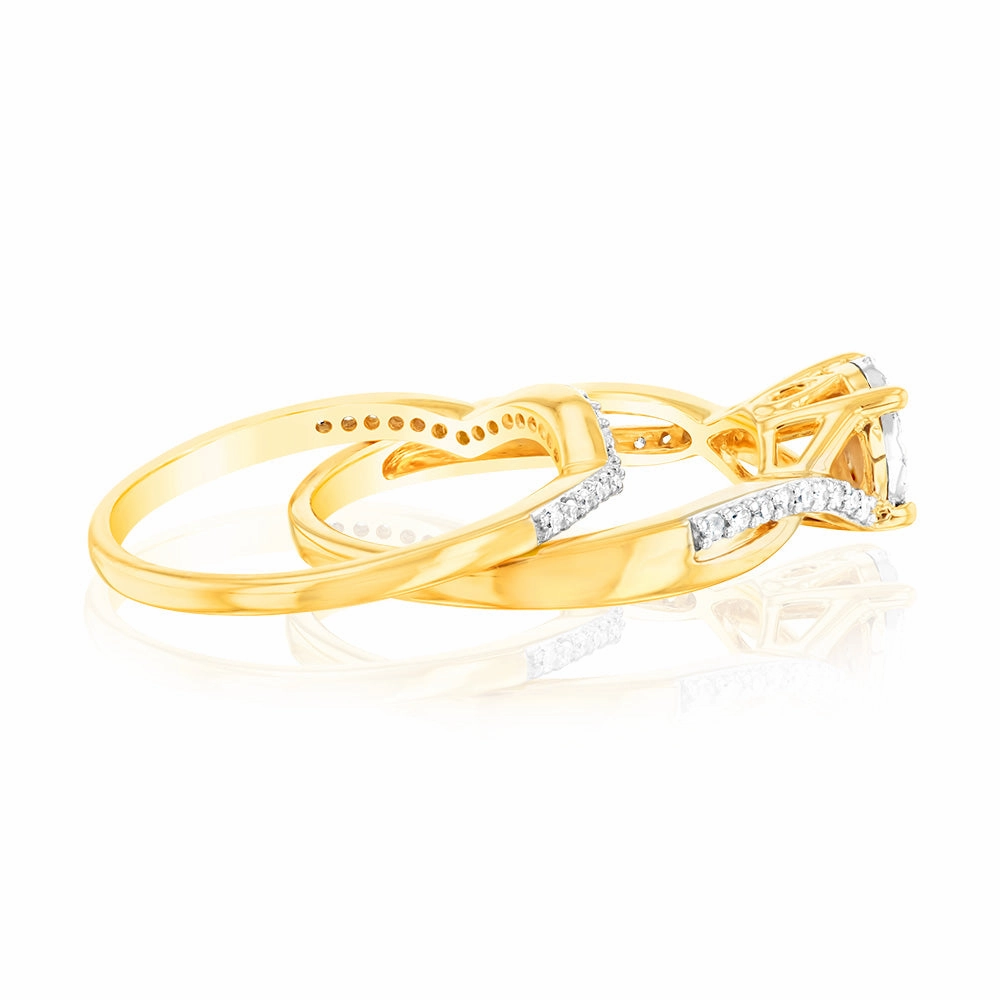 10ct Yellow Gold 1/3 Carat Diamond 2 Ring Bridal set
