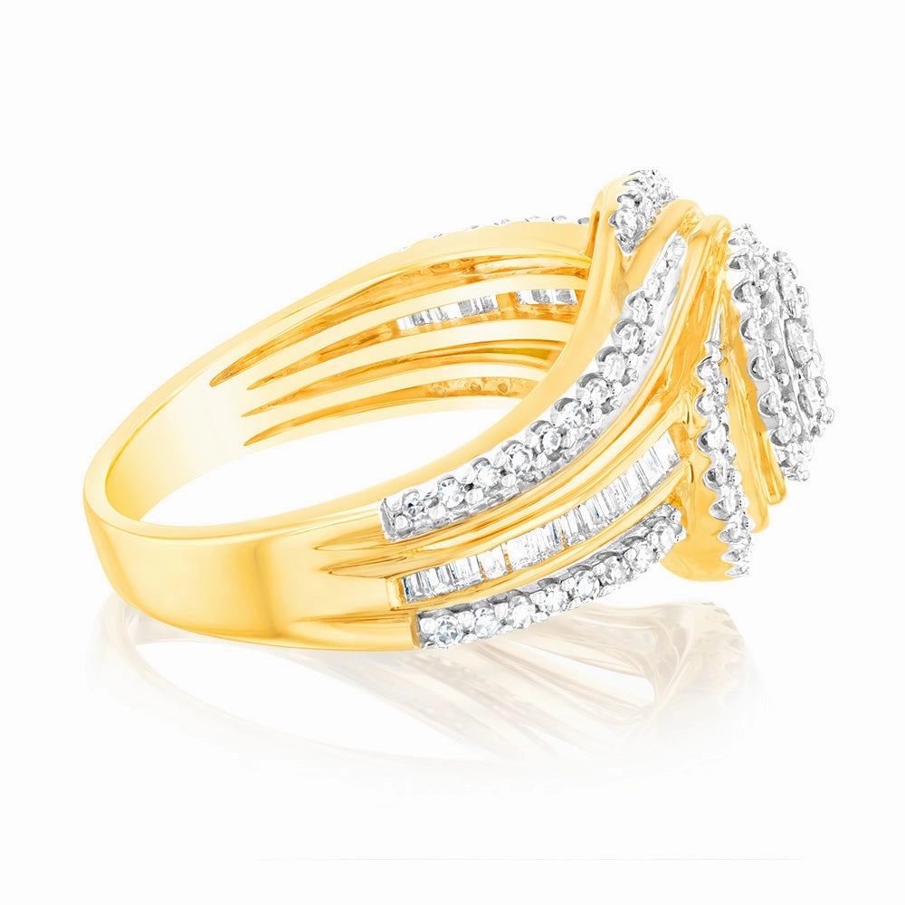 10ct Yellow Gold 3/4 Carat Diamond Round Cluster Ring