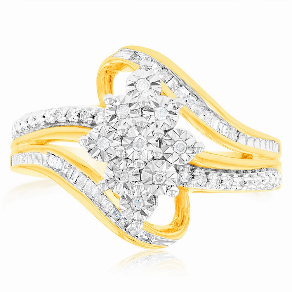 10ct Yellow Gold Diamond Ring With 0.18 Carat Of Diamonds