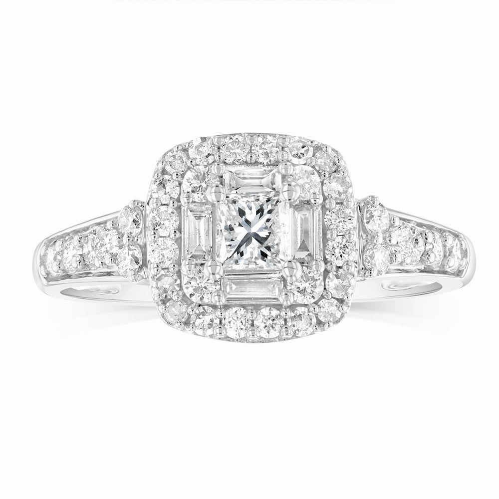 14ct White Gold 0.70 Carat Diamond Halo Solitaire Ring