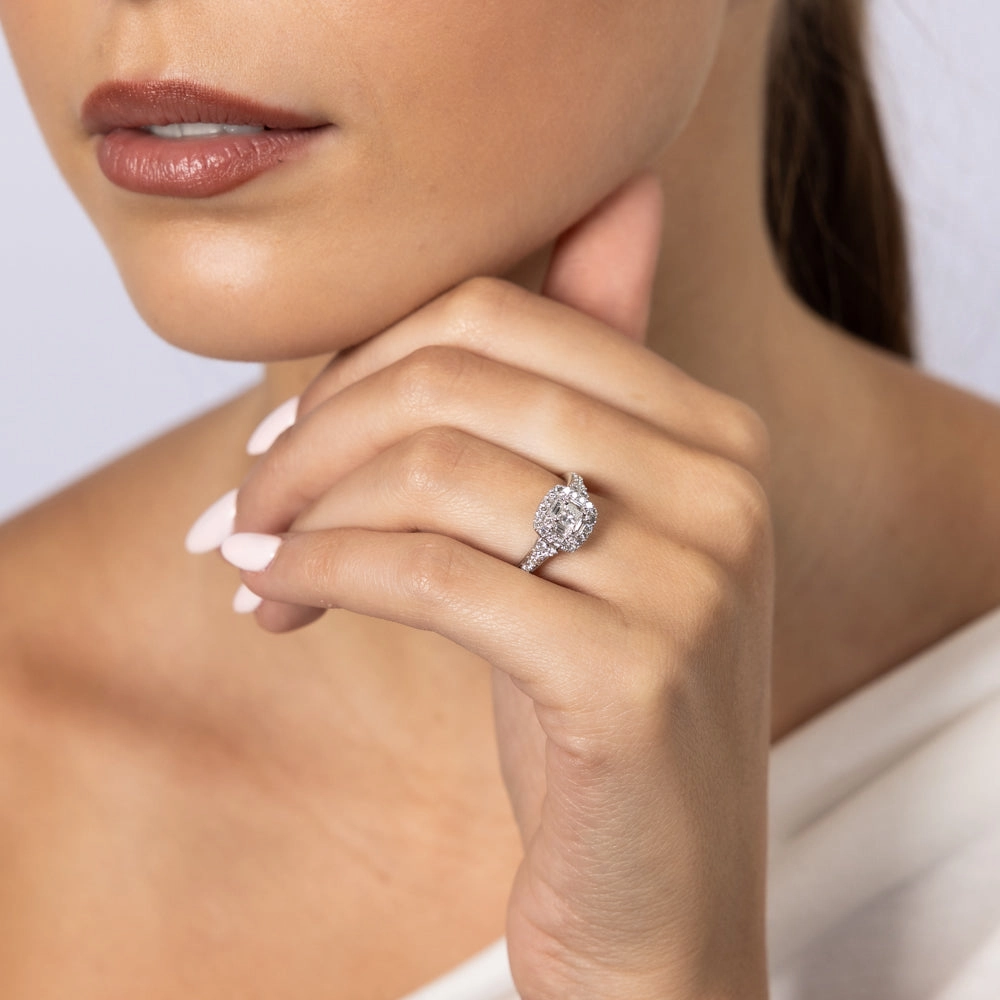 14ct White Gold 0.70 Carat Diamond Halo Solitaire Ring