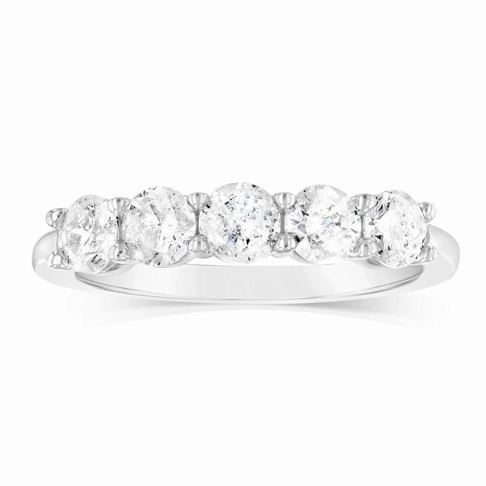 14ct White Gold 0.95 Carat Diamond Eternity Ring with 5 Round Brilliant Cut Diamonds