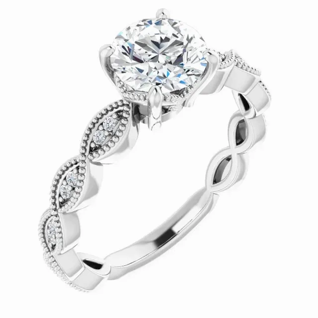14K Gold 6.5 mm Round Solitaire Vintage-inspired Engagement Ring
