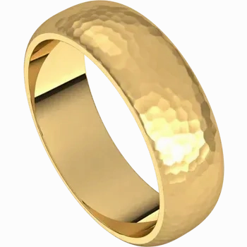 14k Gold 6mm Half Round Regular Classic Wedding Band with Satin Rock or Satin Hammered Finish
