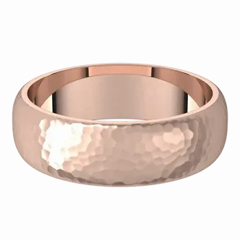 14k Gold 6mm Half Round Regular Classic Wedding Band with Satin Rock or Satin Hammered Finish