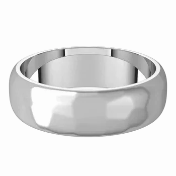 14k Gold 6mm Half Round Regular Classic Wedding Band with Satin Rock or Satin Hammered Finish