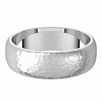 14k Gold 6mm Half Round Regular Classic Wedding Band with Satin Rock or Satin Hammered Finish