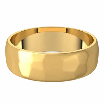 14k Gold 6mm Half Round Regular Classic Wedding Band with Satin Rock or Satin Hammered Finish