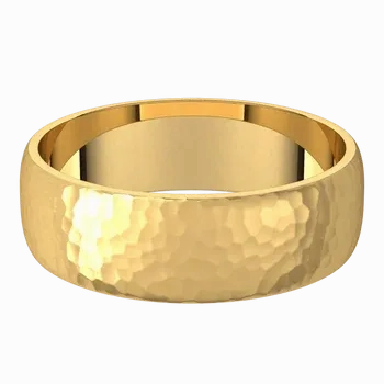 14k Gold 6mm Half Round Regular Classic Wedding Band with Satin Rock or Satin Hammered Finish
