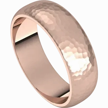 14k Gold 6mm Half Round Regular Classic Wedding Band with Satin Rock or Satin Hammered Finish