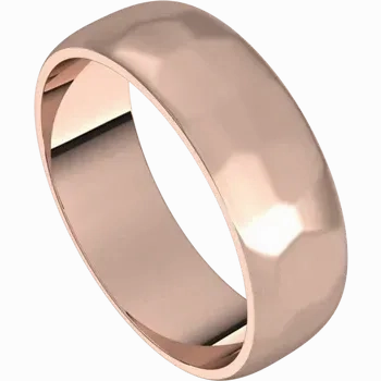 14k Gold 6mm Half Round Regular Classic Wedding Band with Satin Rock or Satin Hammered Finish
