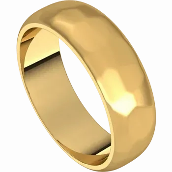 14k Gold 6mm Half Round Regular Classic Wedding Band with Satin Rock or Satin Hammered Finish