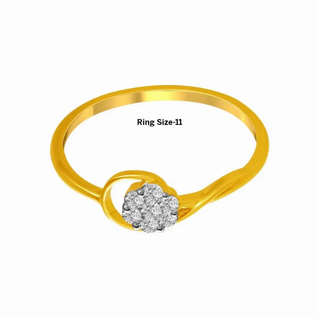 14K Gold Ring Featuring A Curved Design And A Diamond Studded Circular Cluster Set On The Band