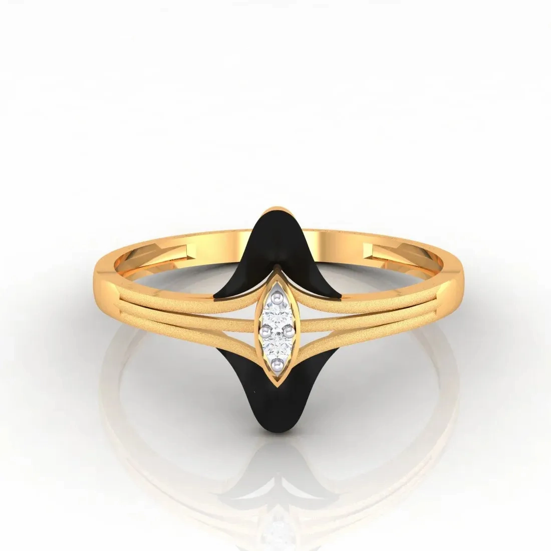 14K Gold Ring Floral Design With Black Meena And Stone Detailing (Size 12)