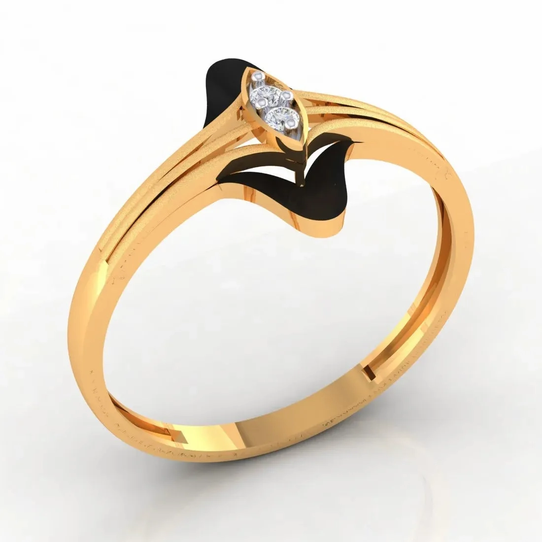 14K Gold Ring Floral Design With Black Meena And Stone Detailing (Size 12)