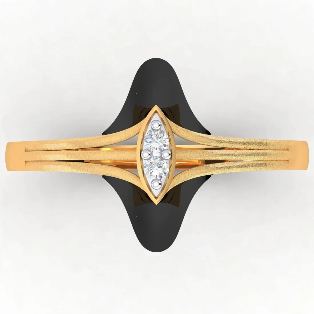 14K Gold Ring Floral Design With Black Meena And Stone Detailing (Size 12)