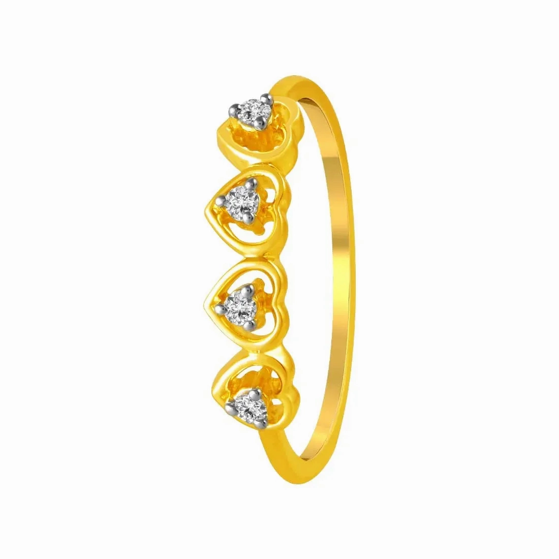 14K Gold Ring With Heart Shaped Designs And Diamond Accents