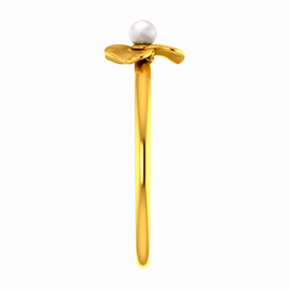 14k Solid Gold Ring With A Floral Design And Pearl Detailing