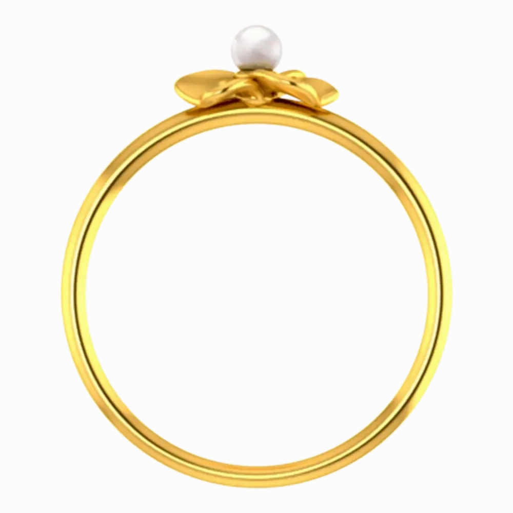 14k Solid Gold Ring With A Floral Design And Pearl Detailing
