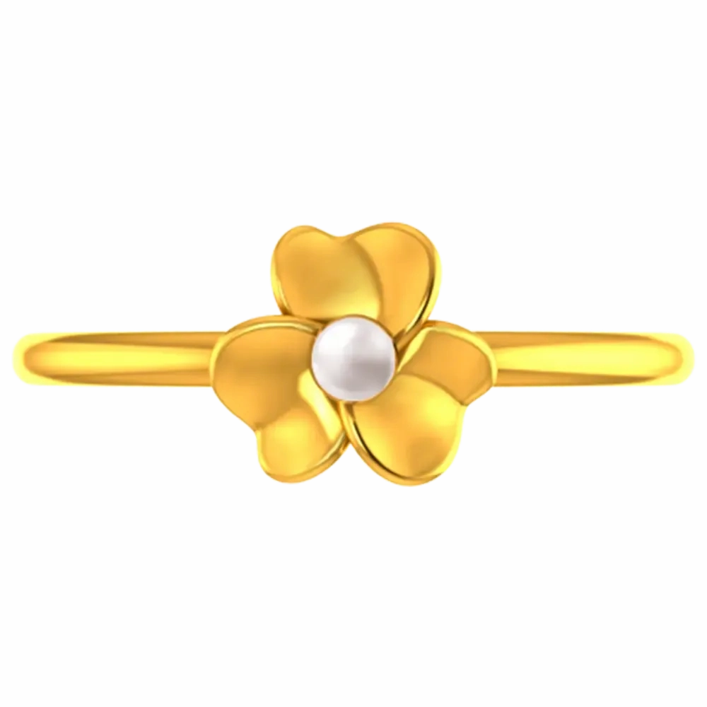 14k Solid Gold Ring With A Floral Design And Pearl Detailing