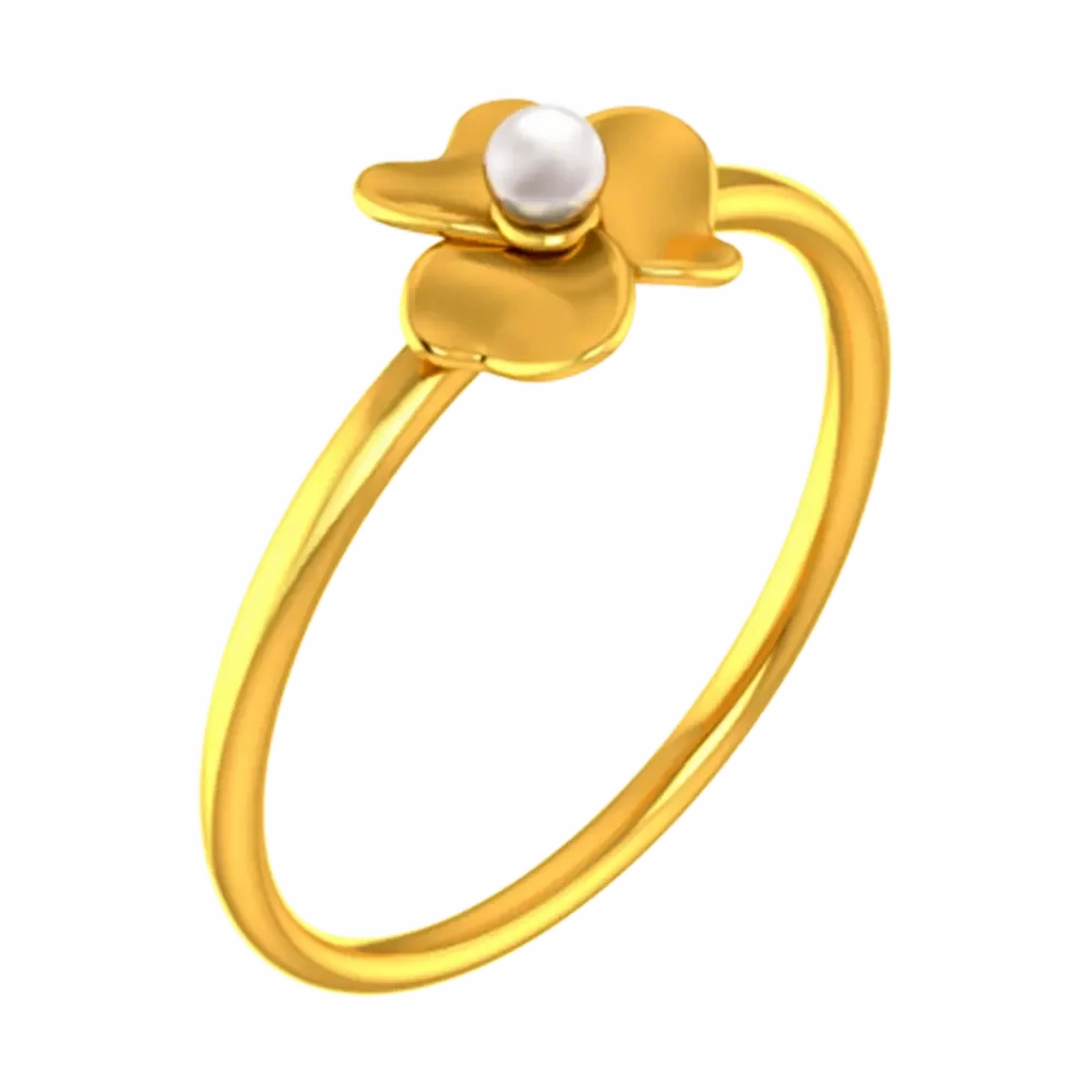 14k Solid Gold Ring With A Floral Design And Pearl Detailing