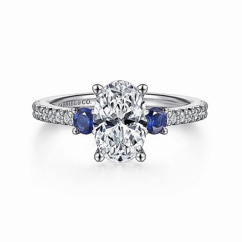 14K White Gold 'Chantal' Color Accent Oval Diamond Engagement Ring