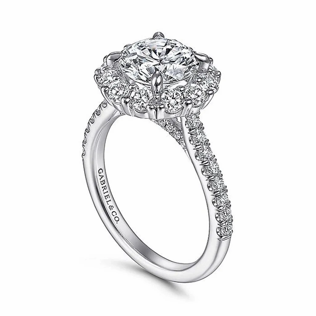14K White Gold 'Charmaine' Halo Round Diamond Engagement Ring