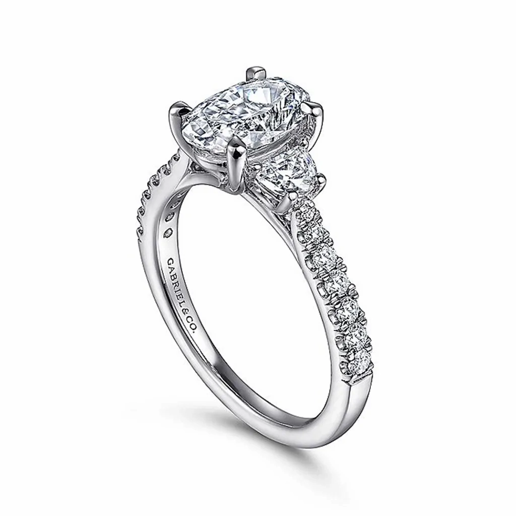 14K White Gold 'Isabel' Three Stone Oval Diamond Engagement Ring