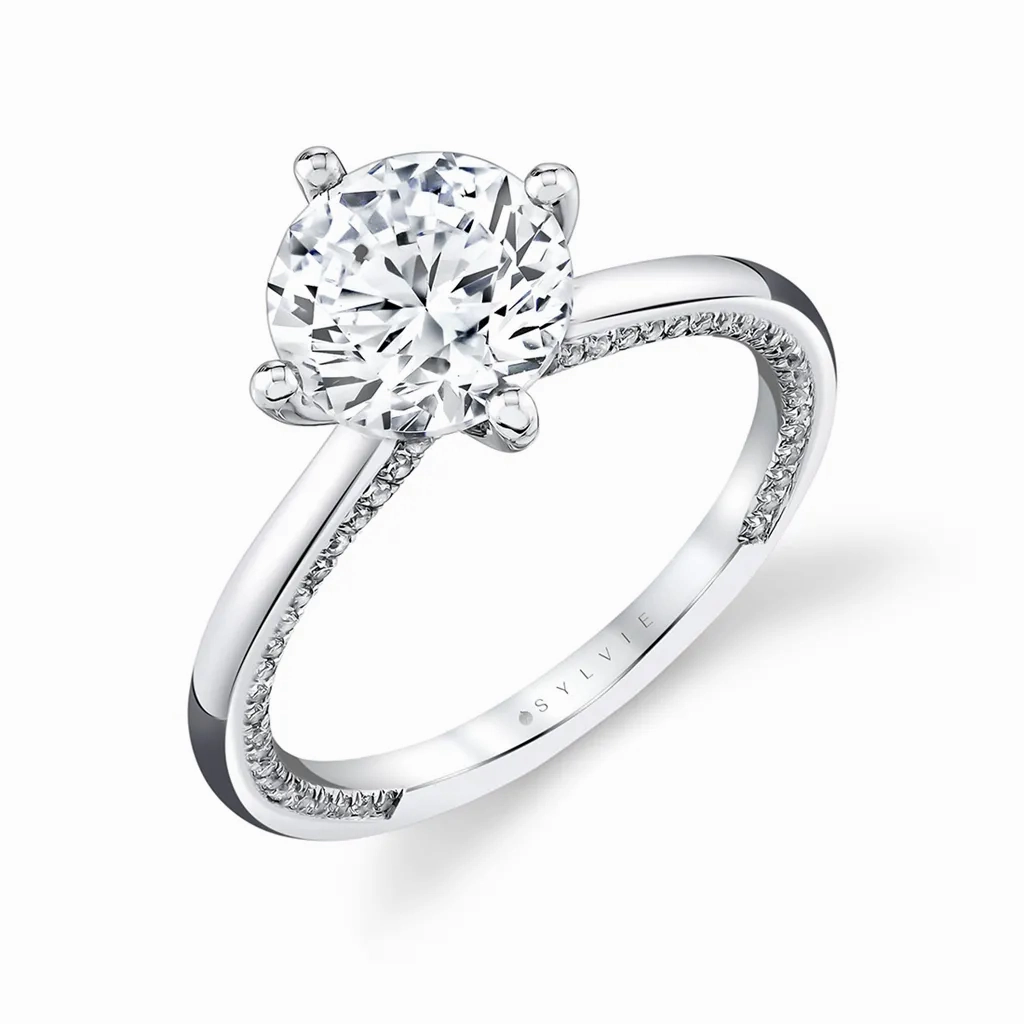 14K White Gold 'Kate' Compass Set Round Diamond Engagement Ring