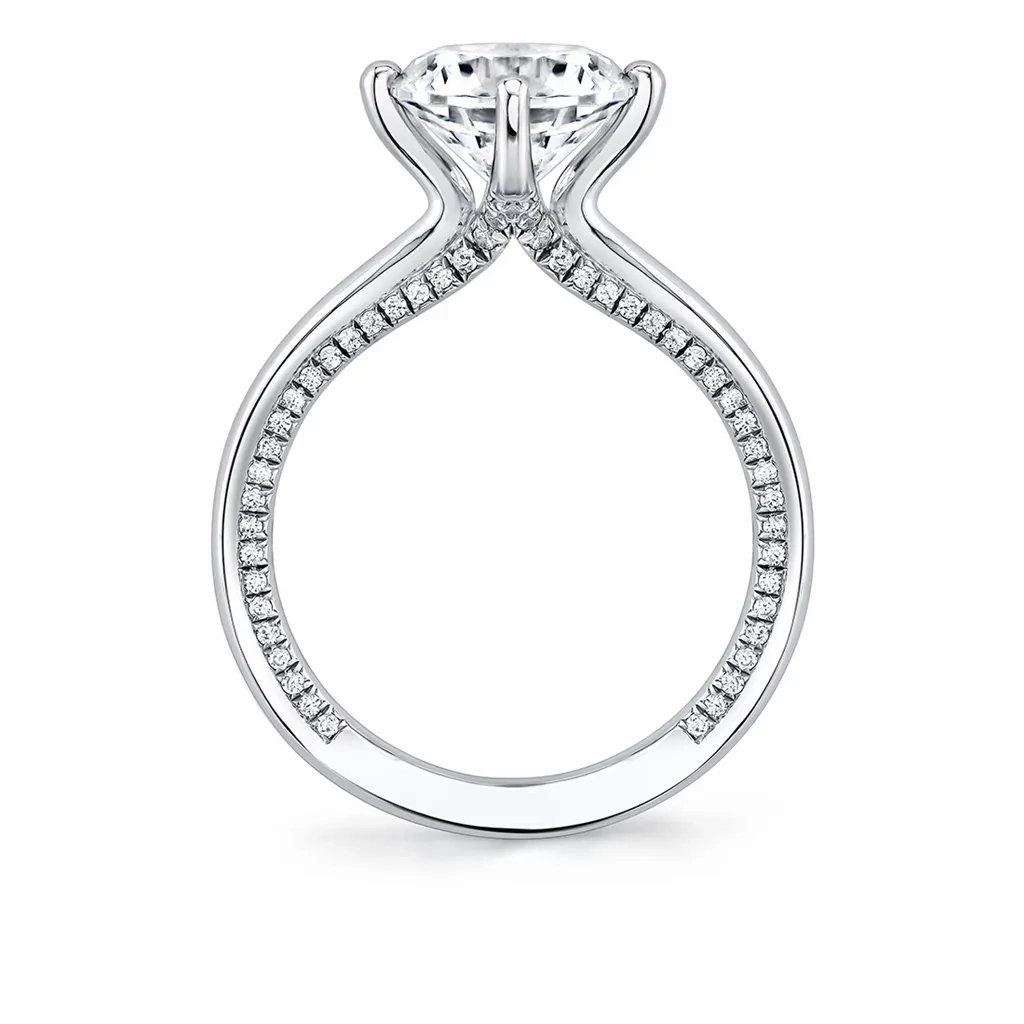 14K White Gold 'Kate' Compass Set Round Diamond Engagement Ring