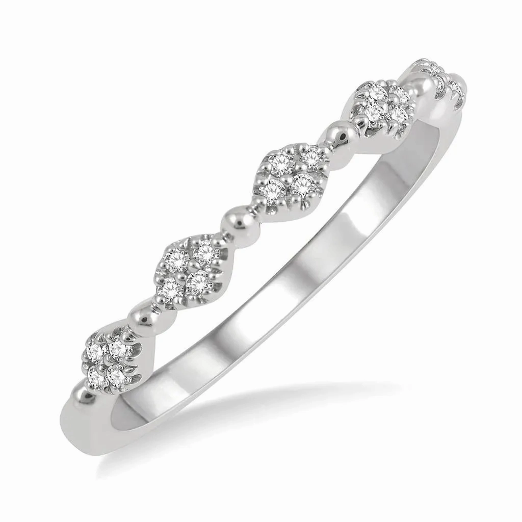 14K White Gold Marquise And Ball Link Stackable Fashion Ring