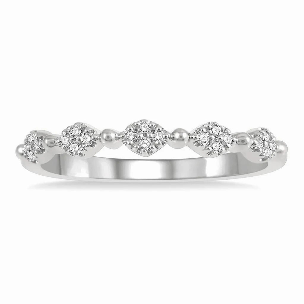 14K White Gold Marquise And Ball Link Stackable Fashion Ring