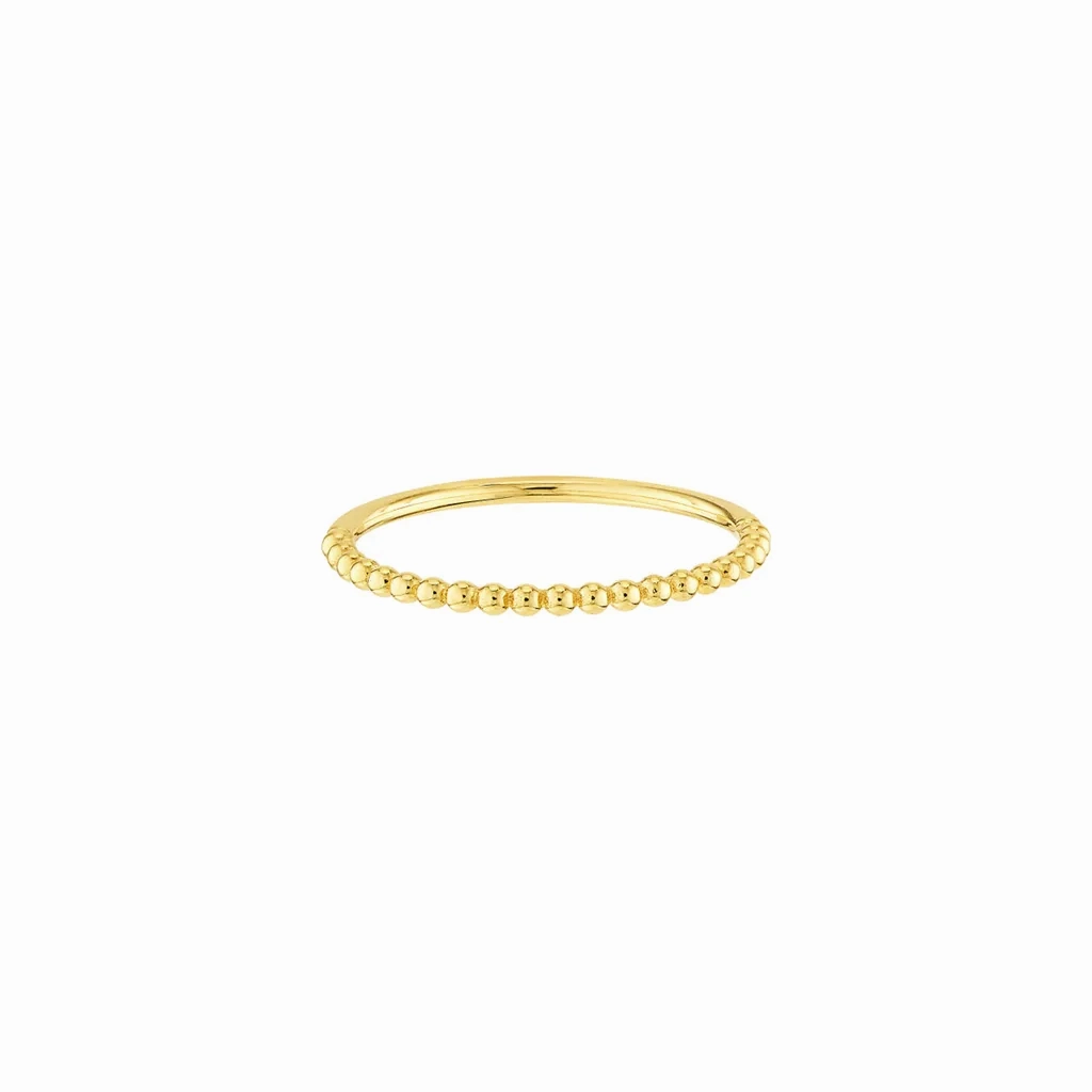 14K Yellow Gold Beaded Single Row Ring