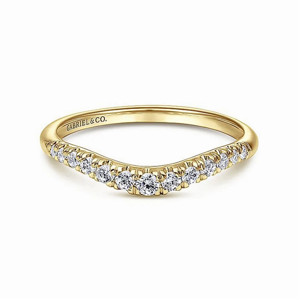 14K Yellow Gold Curved Natural Diamonds Band