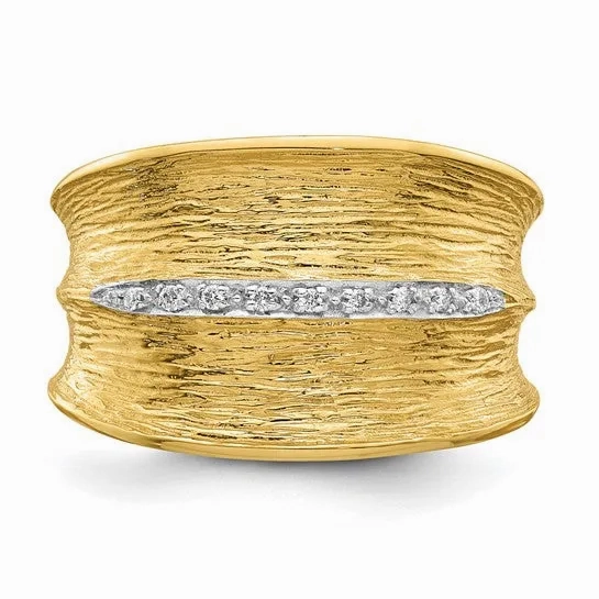 14k Yellow Gold Textured Concave Textured Diamond Ring