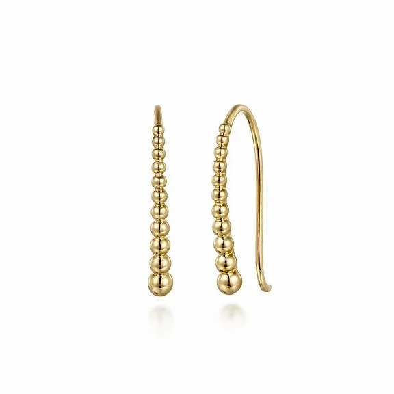 14K Yellow Plain Gold Graduating Bujukan Ball Drop Frenchwire Earrings