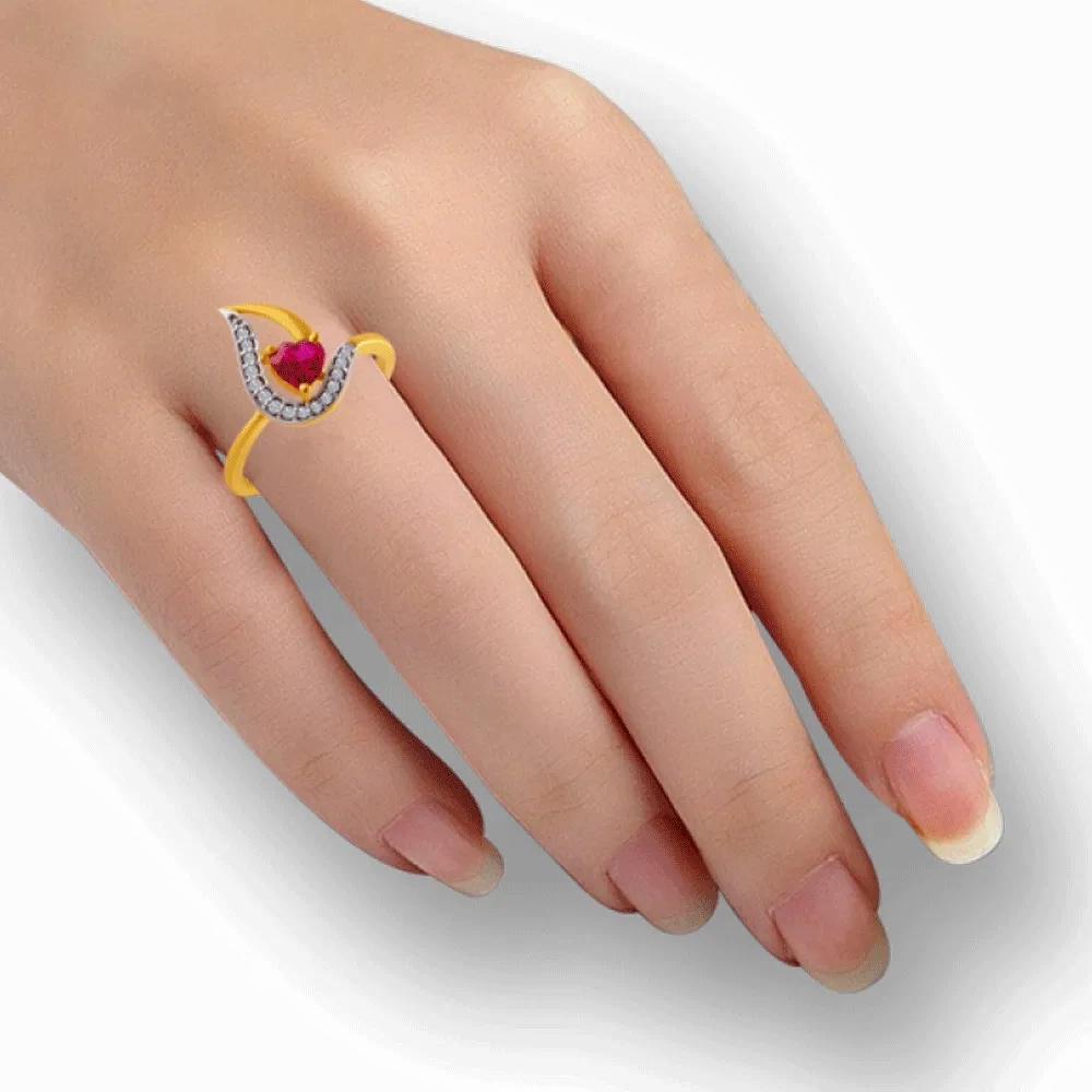 14KT (585) Yellow Gold And American Diamond Ring For Women